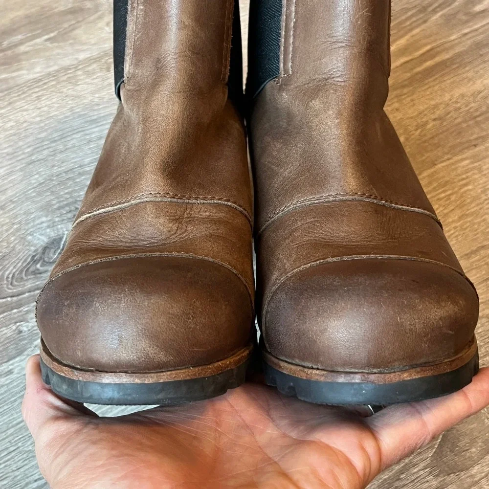 Sorel Addington Chelsea Wedge Heel Boots Brown Leather Womens 9.5 UK 7.5 EU 40.5